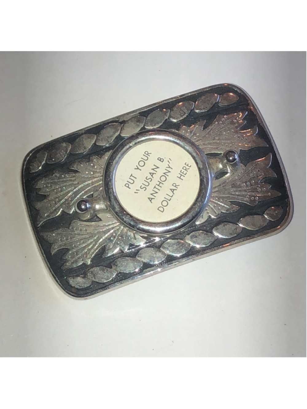 Vintage Silver Tone Belt Buckle with Center Coin Insert